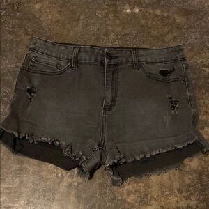 Distressed Black Denim Shorts